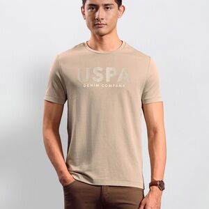 U.S. Polo Assn. Denim Co. Brand Embossed Regular Fit T-Shirt in Beige